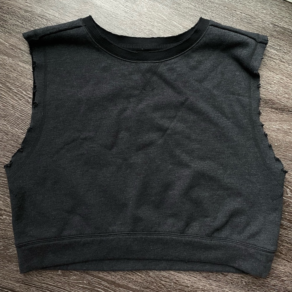 FP Movement Free People Active Crop Sleeveless Sweater Tank Grey Black Sz M - Picture 5 of 10